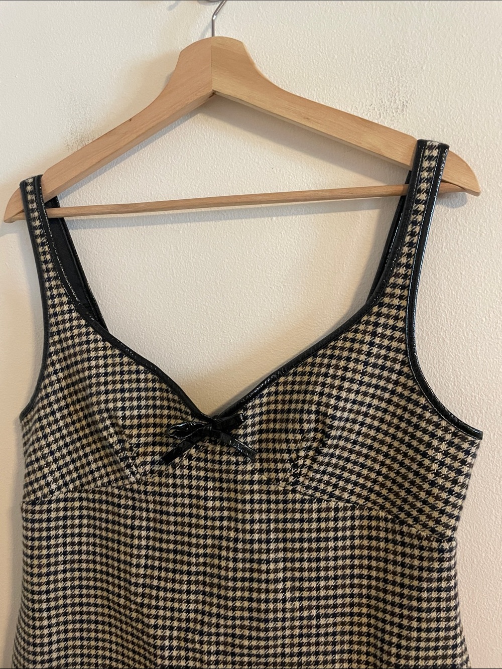 Alexa Chung Edwige Houndstooth Tweed Mini Dress Women’s Size 10 Patent Trim Bow - Picture 7 of 13
